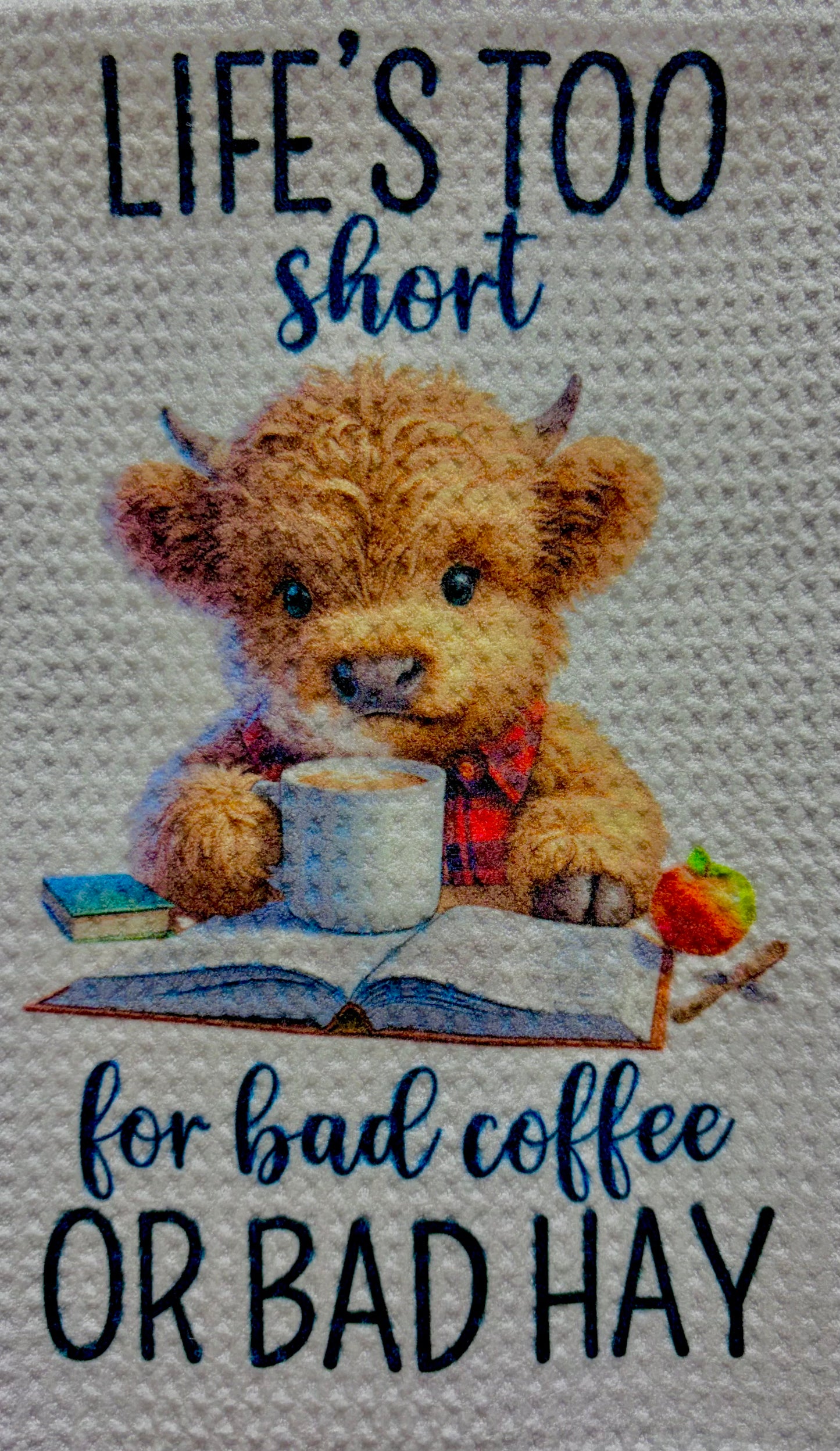 TOWELS - HIGHLAND COW COOKING LIFES TOO SHORT
