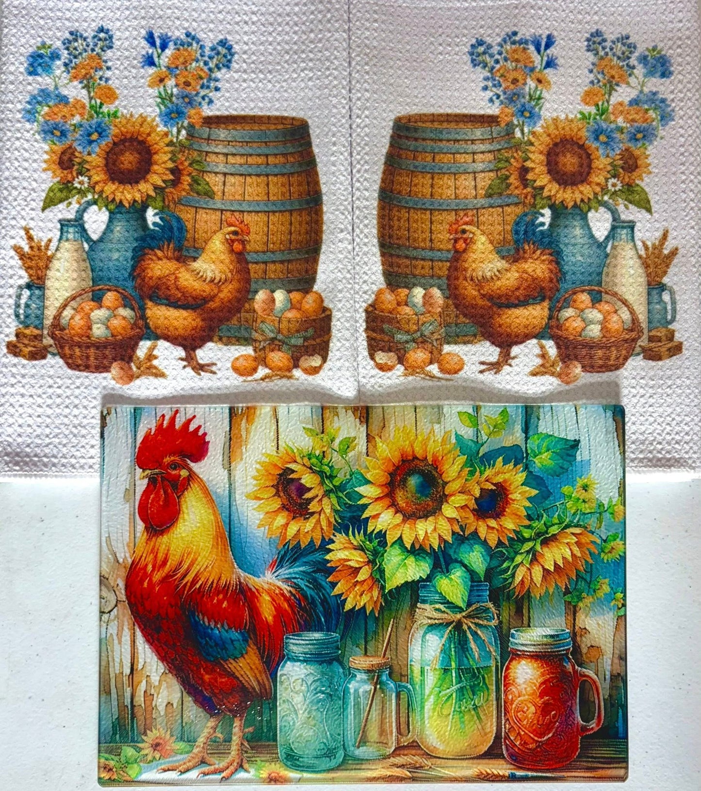KITCHEN SET - CHICKEN/ROOSTER SUNFLOWERS