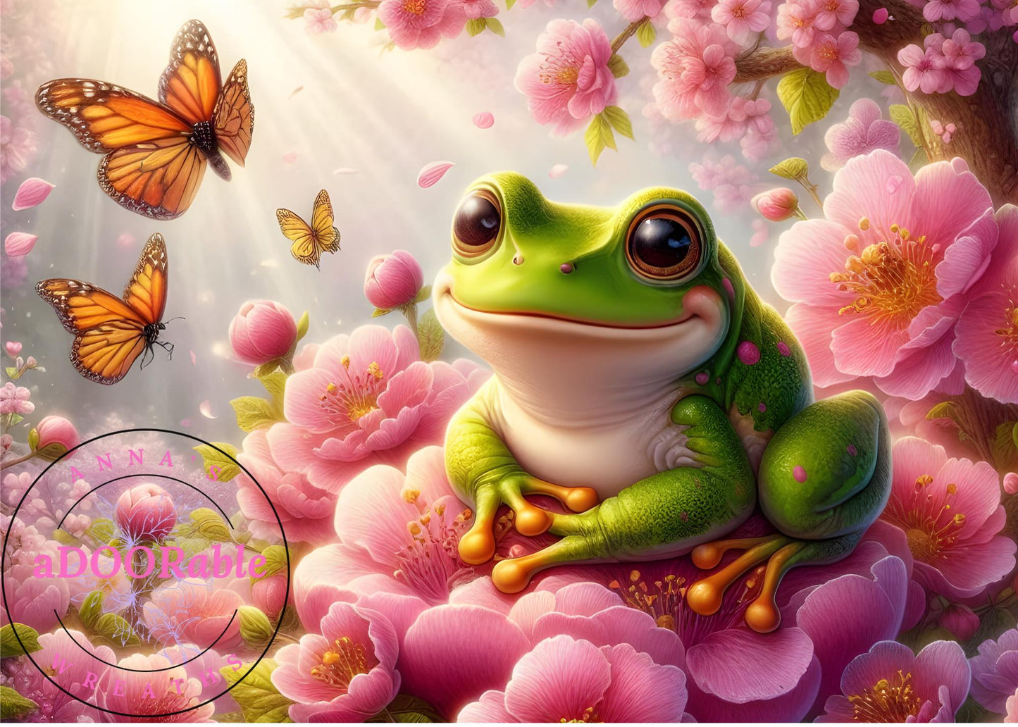 Tempered Glass Cutting Board Frog Pink Flowers & Butterflies