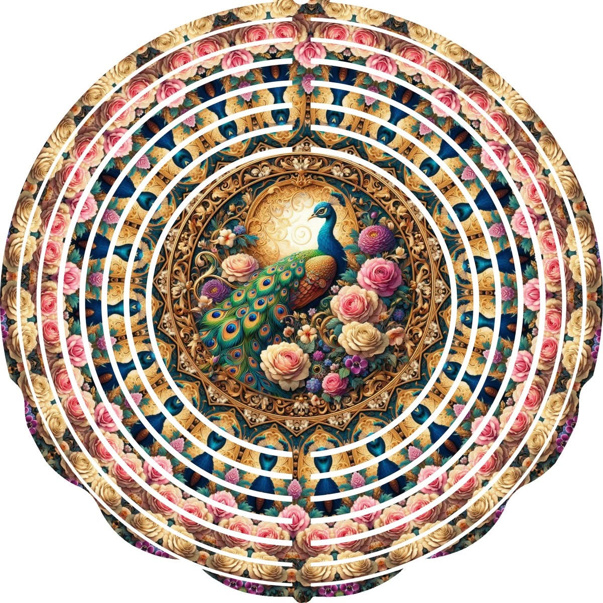Wind Spinners with Jewel Strand Bird Peacock Golden Decorations