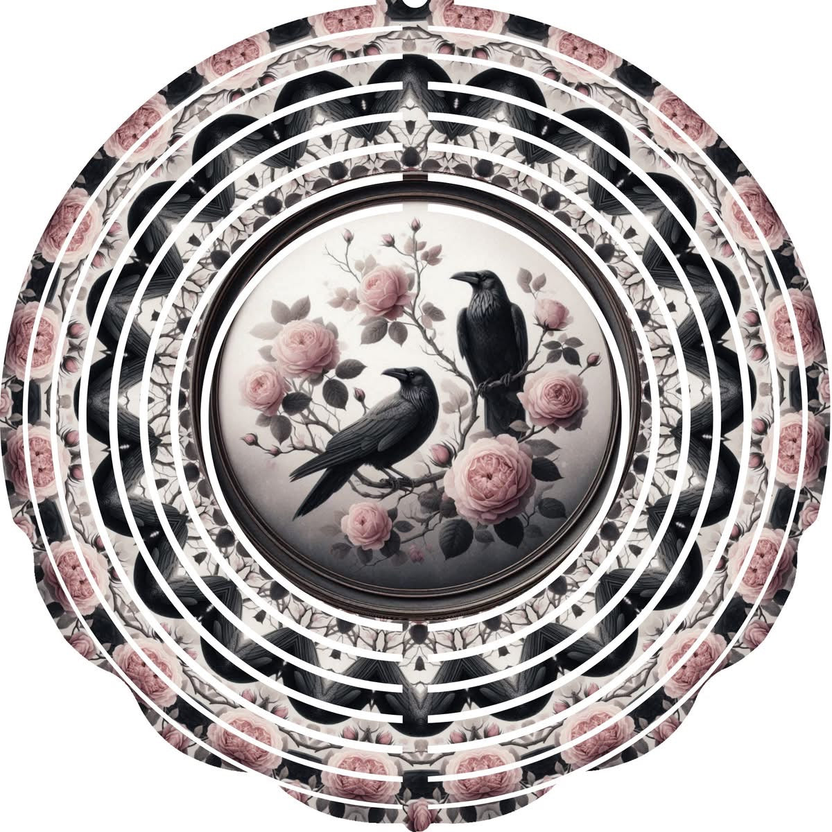 Wind Spinners with Jewel Strand Bird Crow Pink Roses