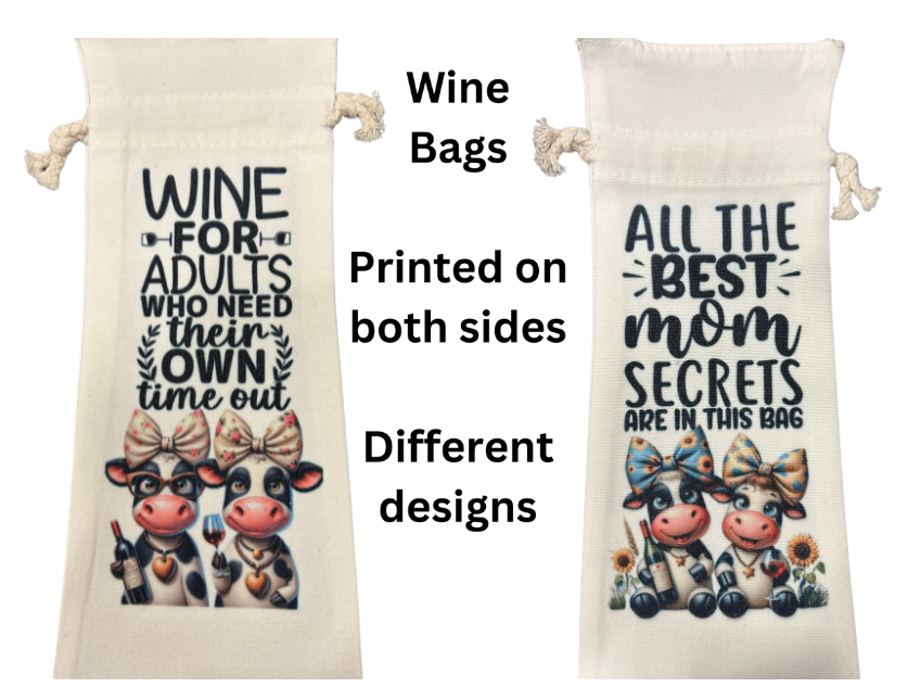 Wine Bottle Bag Animal Cow "All The Best Mom Secrets"