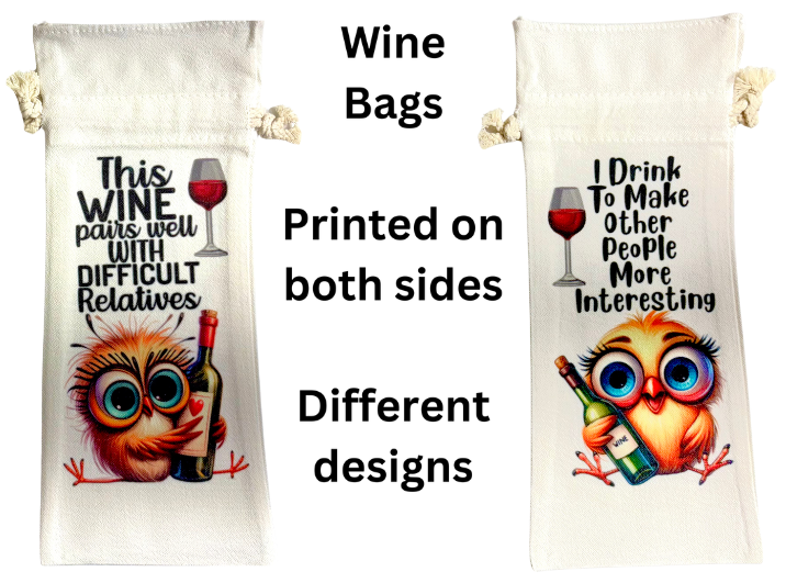 Wine Bottle Bag Bird Theme "Wine Pairs Well With Difficult Relatives"