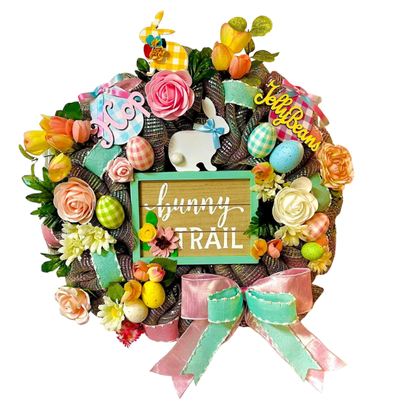 Custom and Seasonal Wreaths Easter Bunny Trail with Pastel Colors