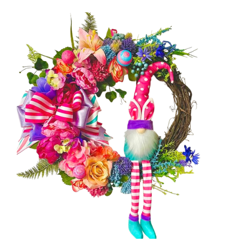 Custom and Seasonal Wreaths Easter Grapevine Gnome with Bunny Ears