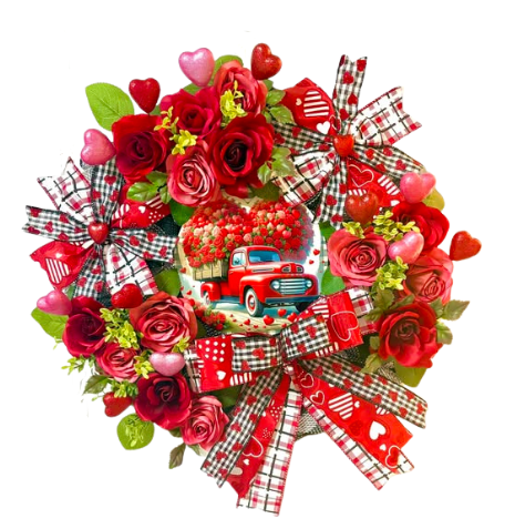 Custom and Seasonal Wreaths Valentine's Red Truck Roses