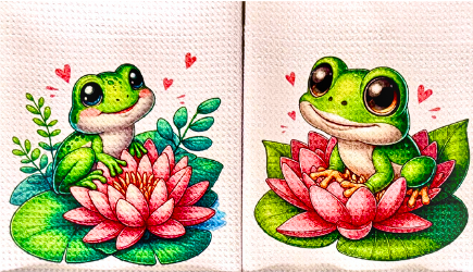 TOWELS - FROG SITTING ON PINK LILY PAD