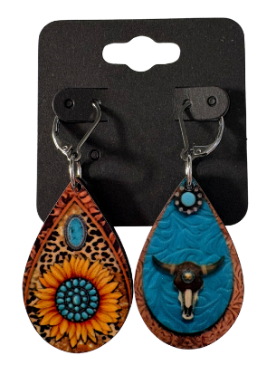EARRINGS - SOUTHWEST SKULL SUNFLOWER