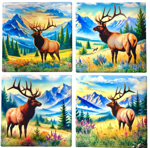 Coasters 4/pk - WILDLIFE ELK MOUNTAINS
