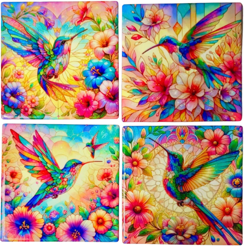 Coasters 4/pk - HUMMINGBIRD FLORAL