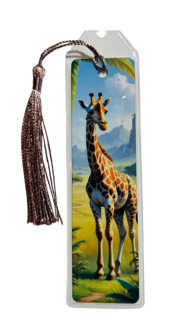 BOOKMARK - GIRAFFE STANDING IN FRONT OF MOUINTAINS