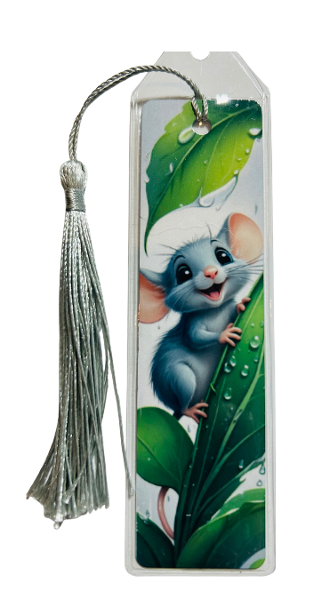 BOOKMARK - MOUSE ON WATER DEW LEAF