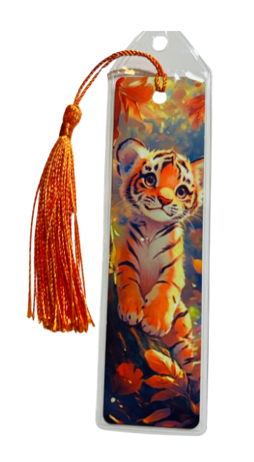 BOOKMARK - TIGER CUB LEANING ON ROCKS