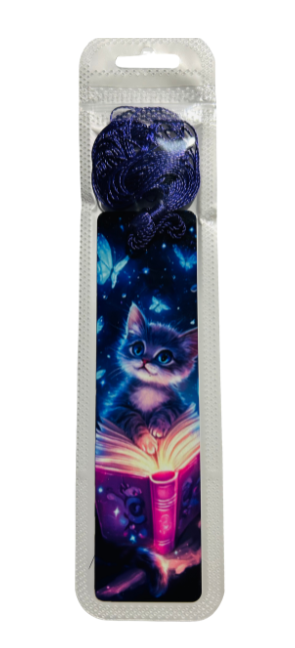 BOOKMARK - CAT READING GLOWING BOOK
