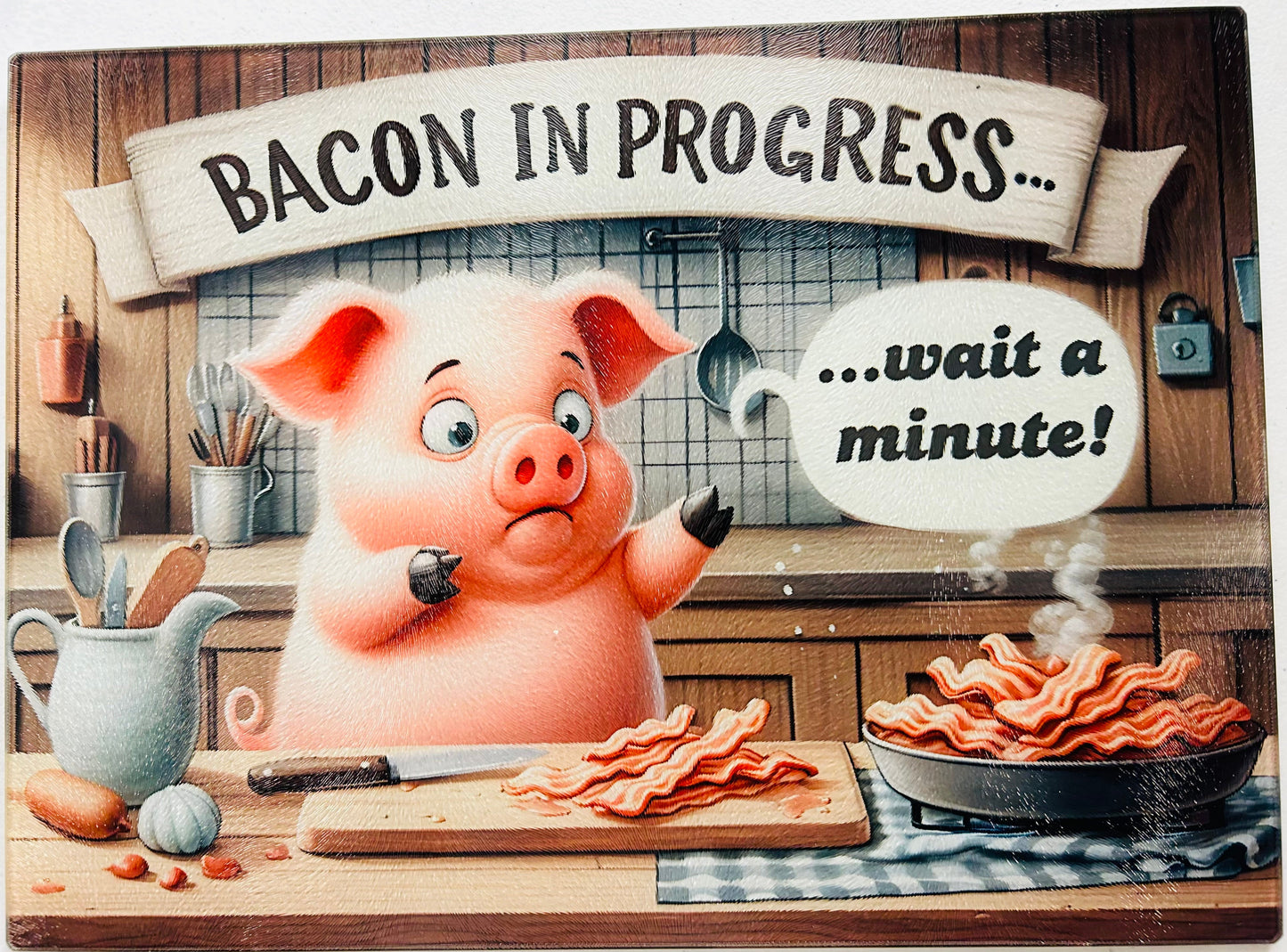 Tempered Glass Cutting Board Pig Bacon in Progress