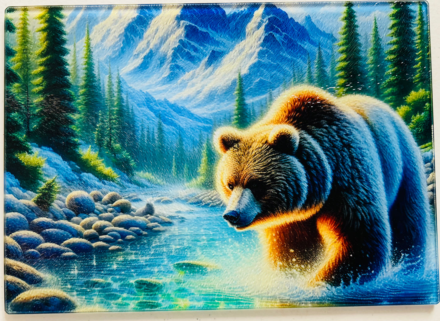 Tempered Glass Cutting Board Bear Standing in Stream