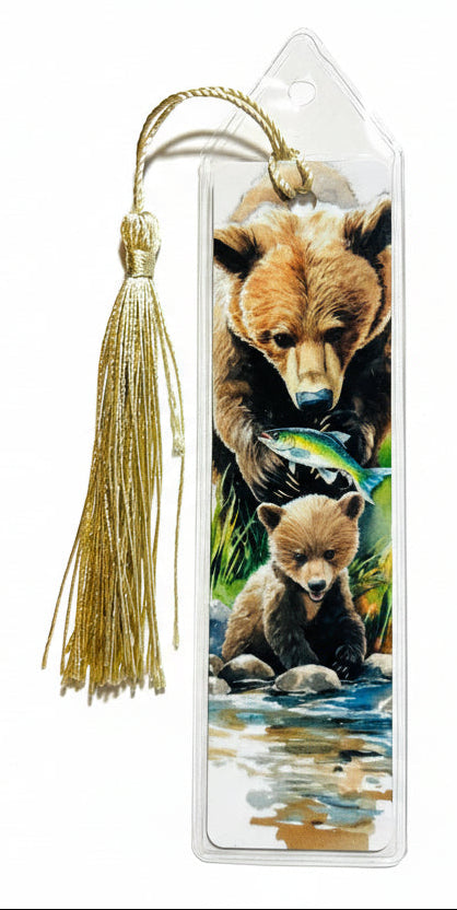 BOOKMARK - BEAR & CUB FISHING IN RIVER