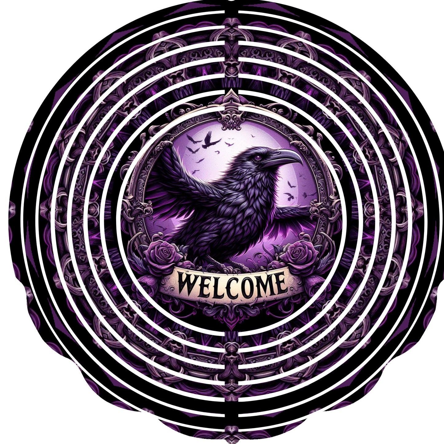 Wind Spinners with Jewel Strand Bird Crow Purple Weclome