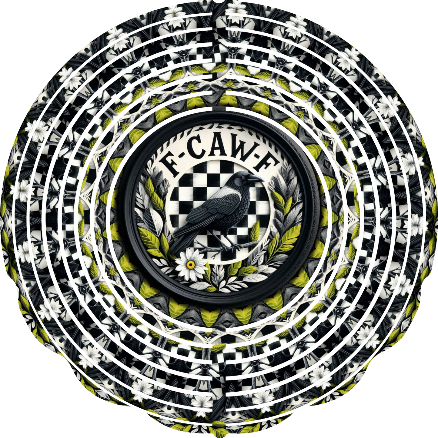 Wind Spinners with Jewel Strand Bird Raven Checkerd F-CAW-F