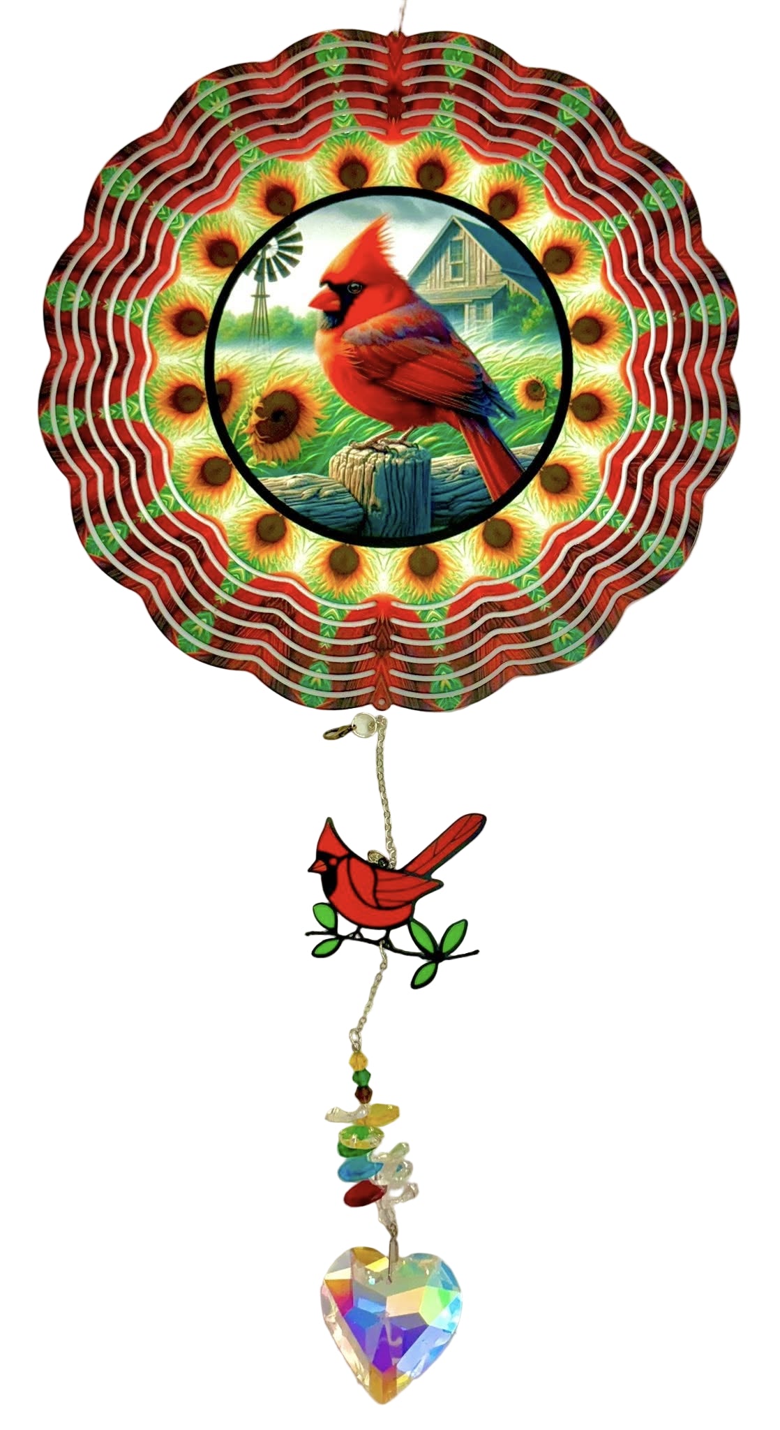 Wind Spinners with Jewel Strand Bird Carinal Barn