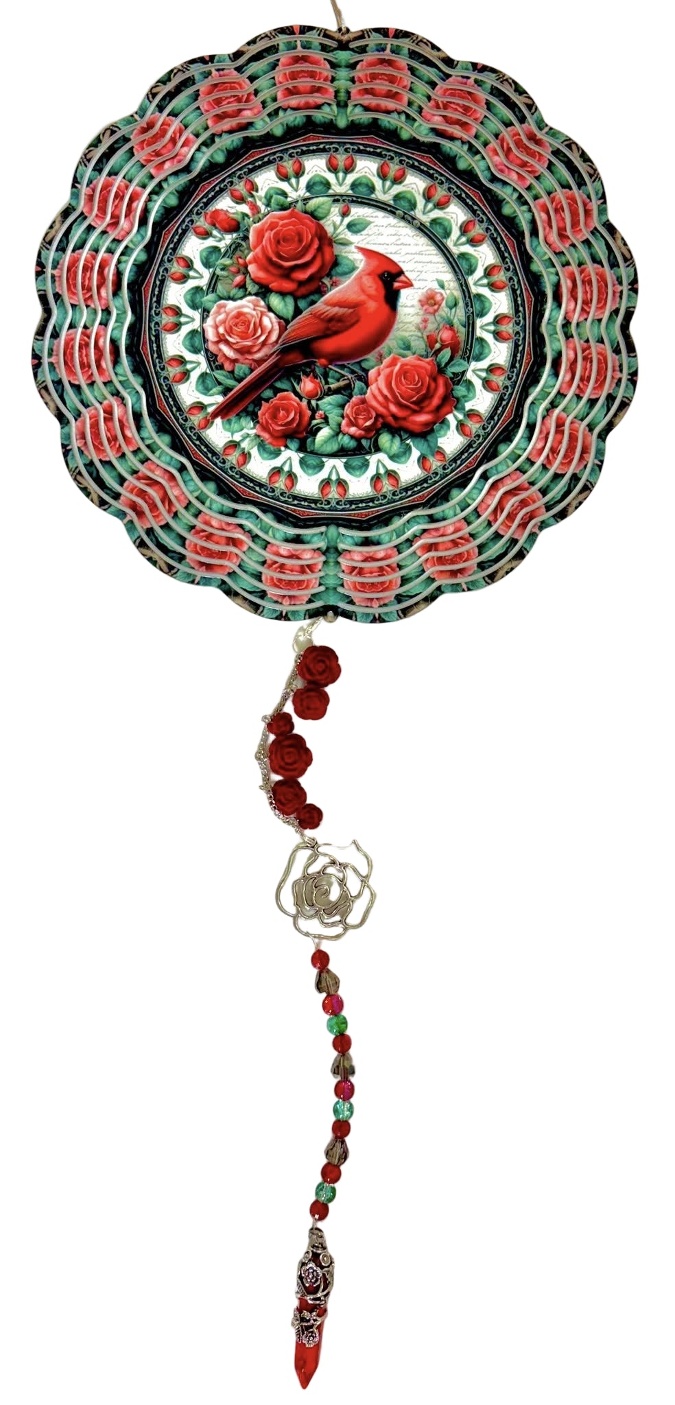 Wind Spinners with Jewel Strand Bird Cardinal Roses