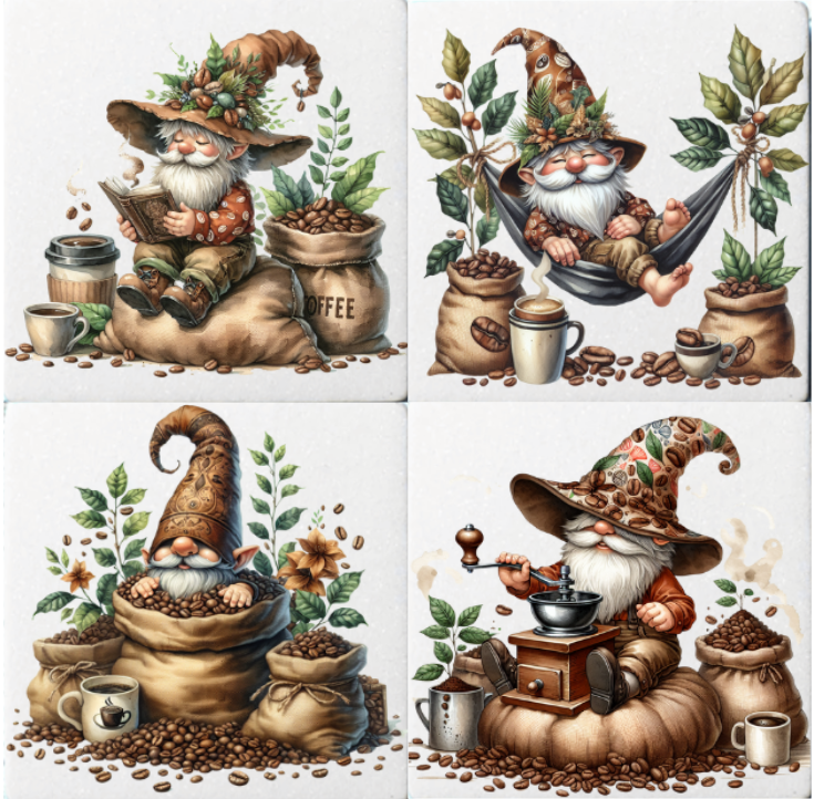 Coasters 4/pk - GNOME COFFEE BEANS