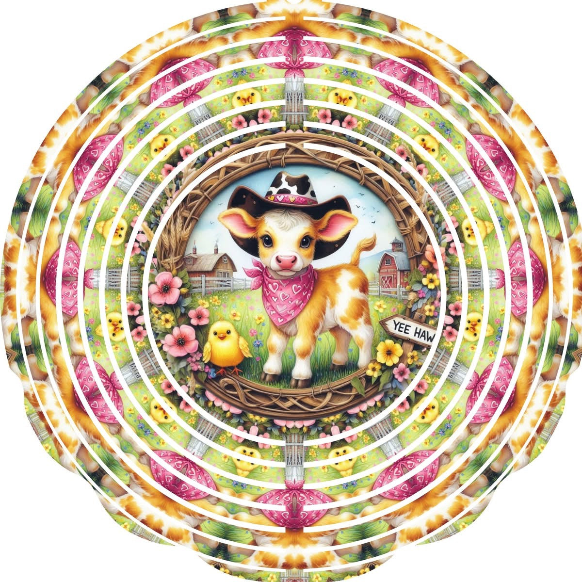 Wind Spinner with Jewel Strand Cow Yee Haw Sign