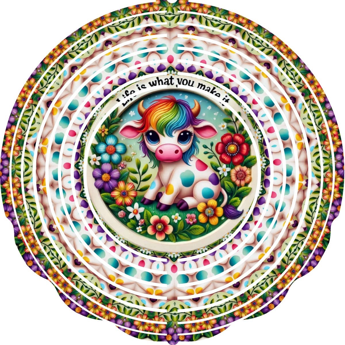 Wind Spinner with Jewel Strand Cow Rainbow Life Is What You Make It