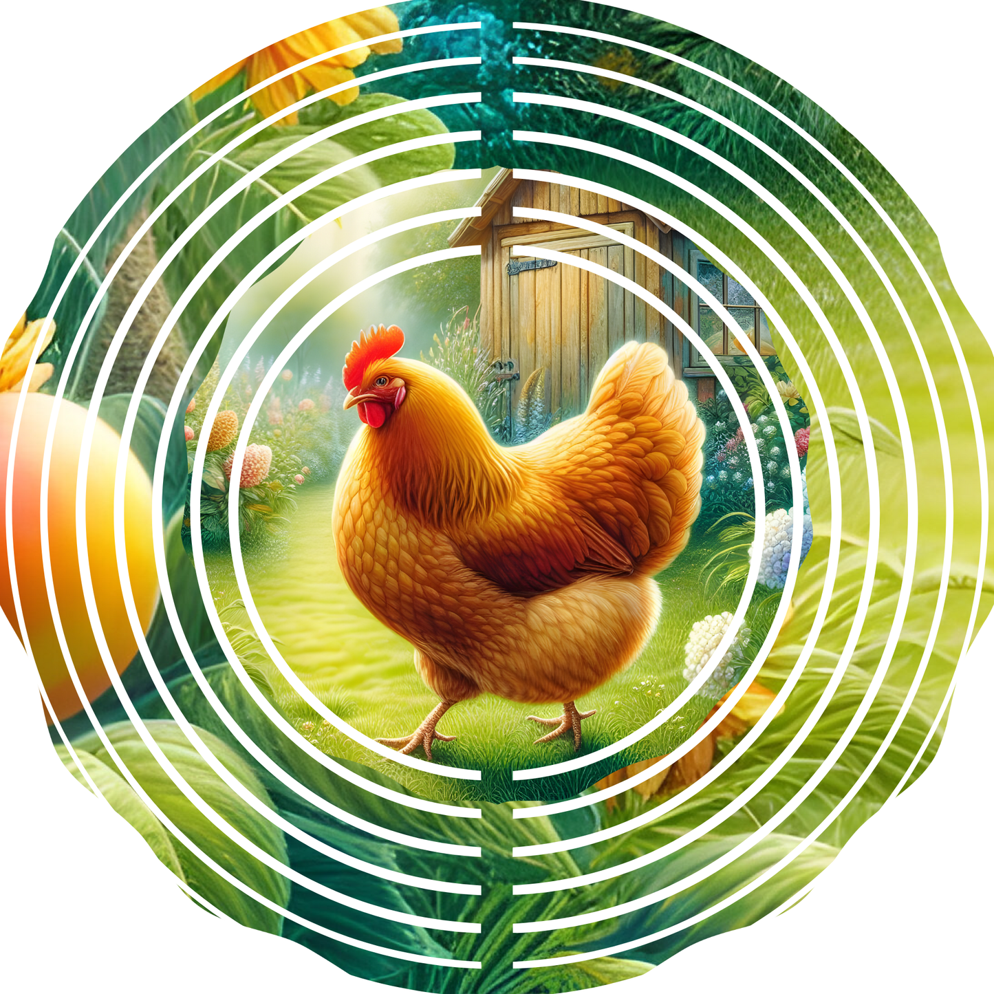 Wind Spinner with Jewel Strand Chicken/Rooster Golden