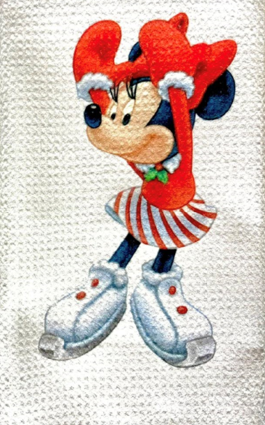 TOWELS - CHRISTMAS CARTOON CHARACTER MOUSE ICE SKATER