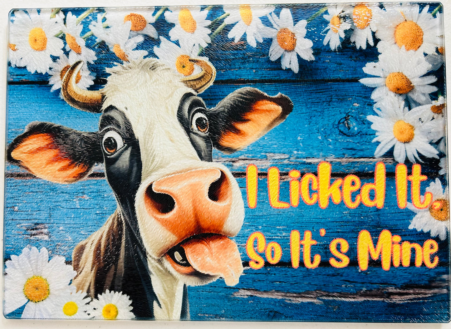 Tempered Glass Cutting Board Cows I Licked It So It's Mine