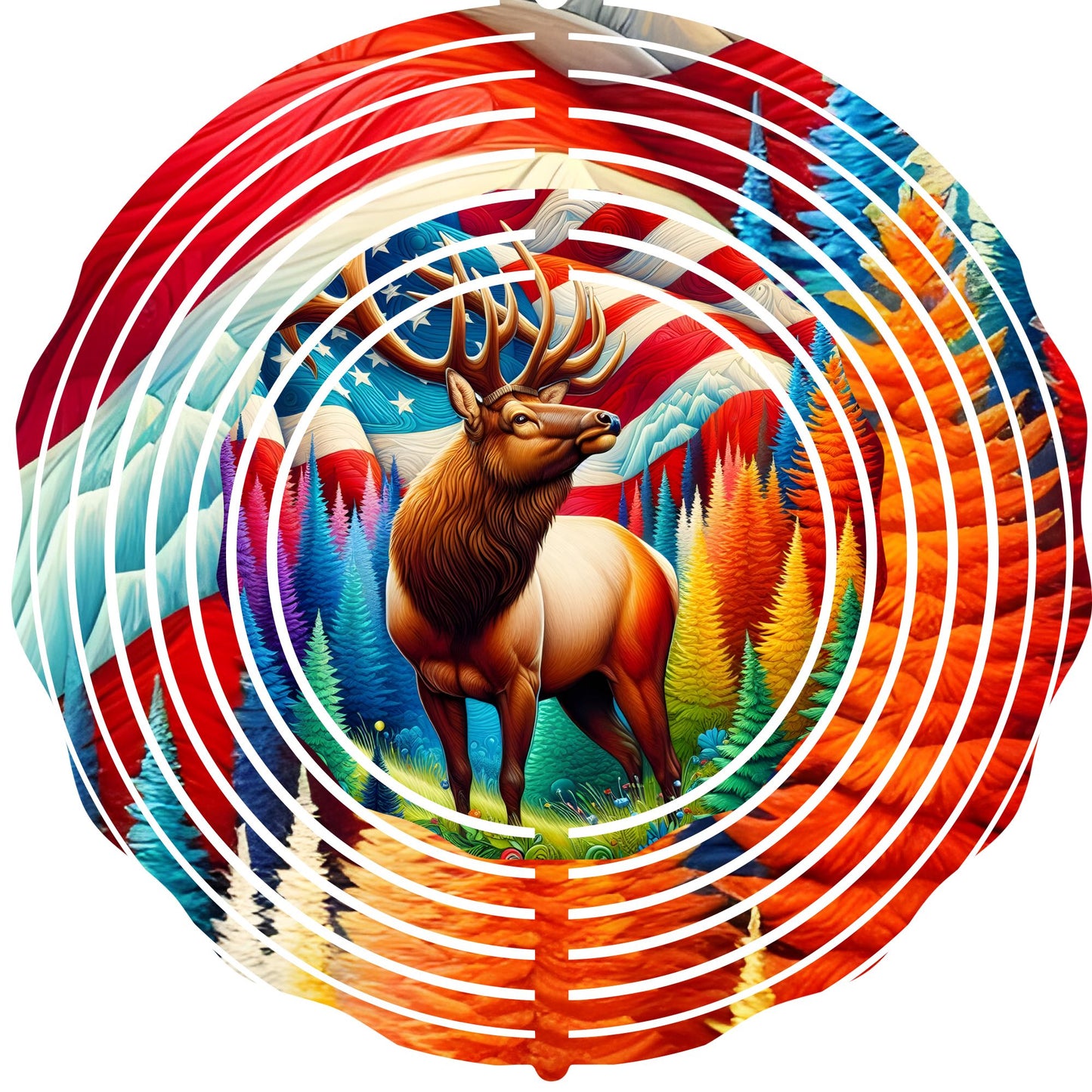 WIND SPINNER - ELK COLORFUL WITH FLAG