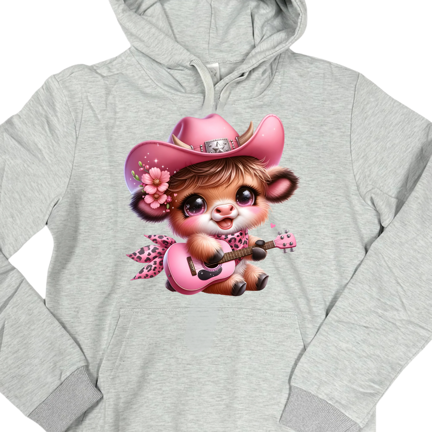 Hoodies Fleece Lined- HIGHLAND COW GUITAR