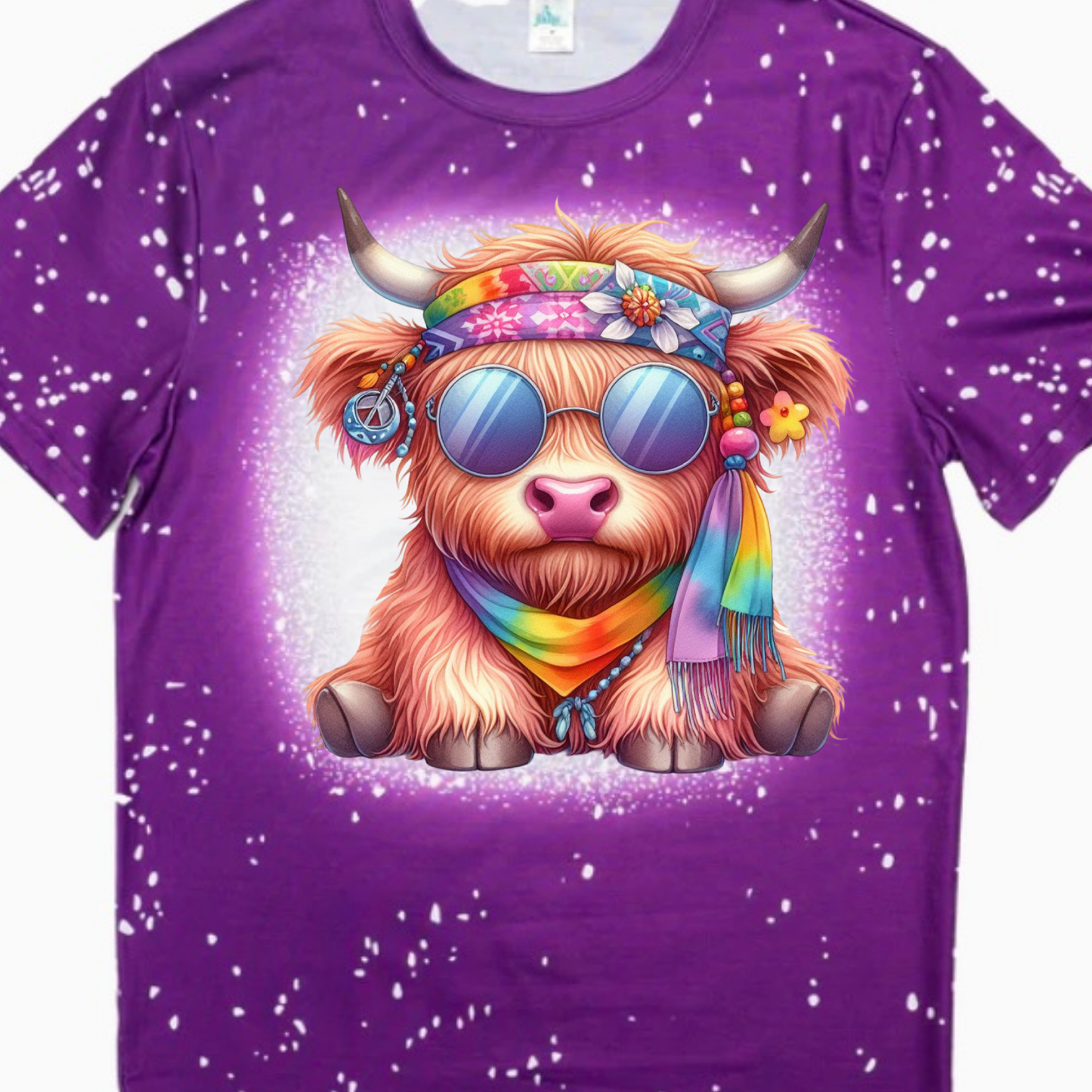 T-Shirts Faux Bleached - HIGHLAND COW HIPPIE