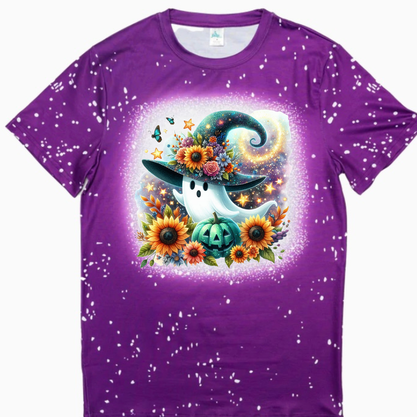 T-Shirts Faux Bleached - HALLOWEEN GHOST WITCH HAT