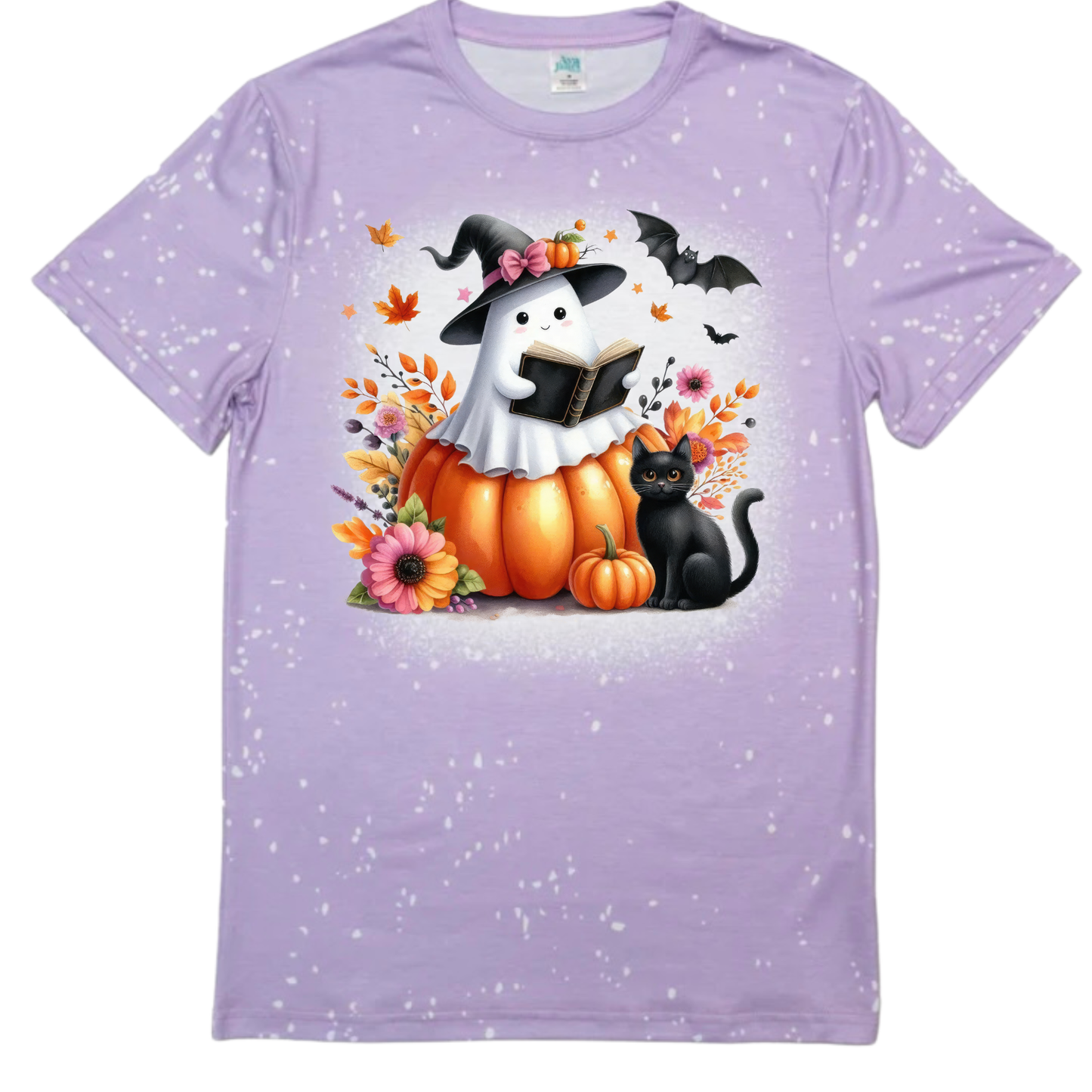 T-Shirts Faux Bleached - HALLOWEEN GHOST READING