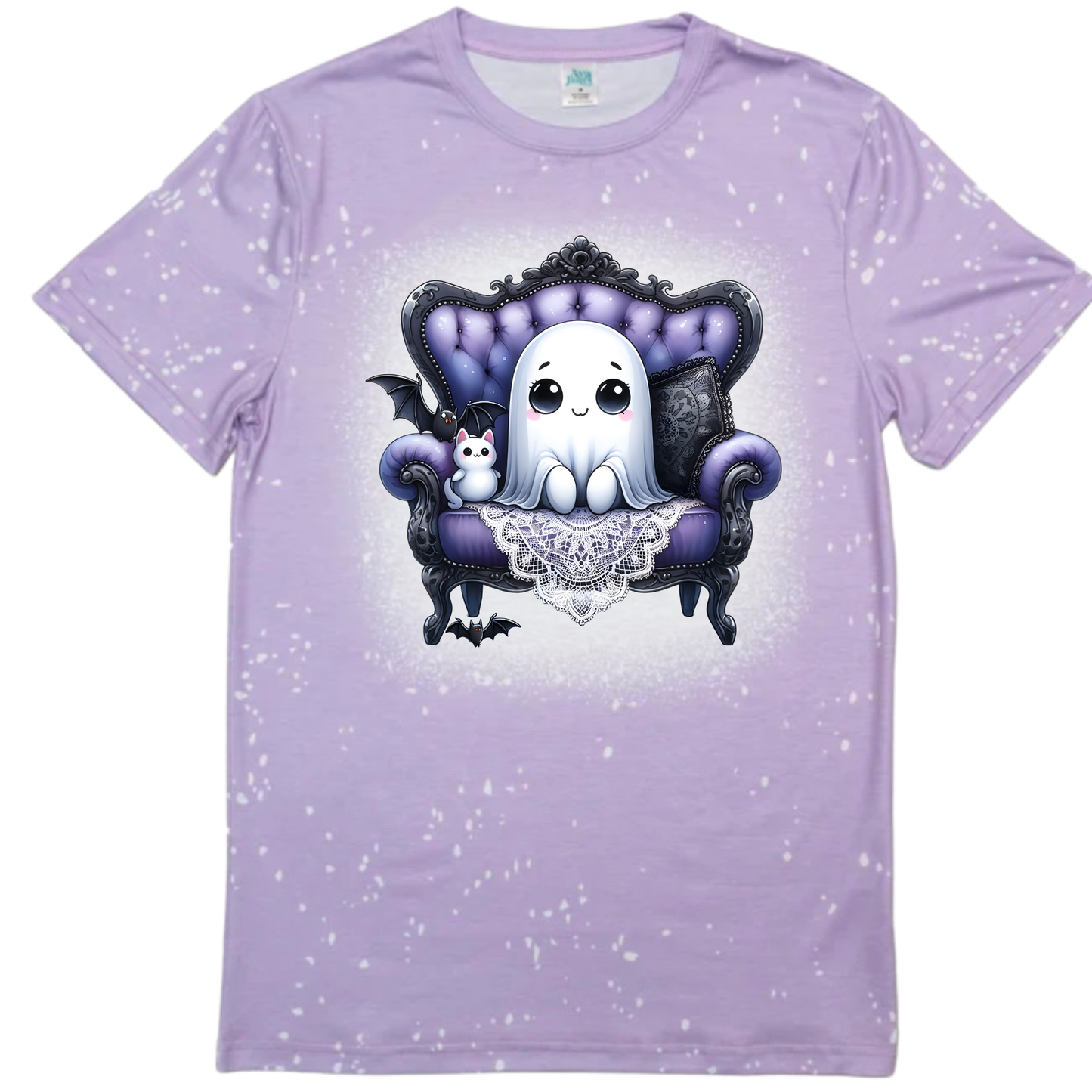 T-Shirts Faux Bleached - HALLOWEEN GHOST PURPLE CHAIR