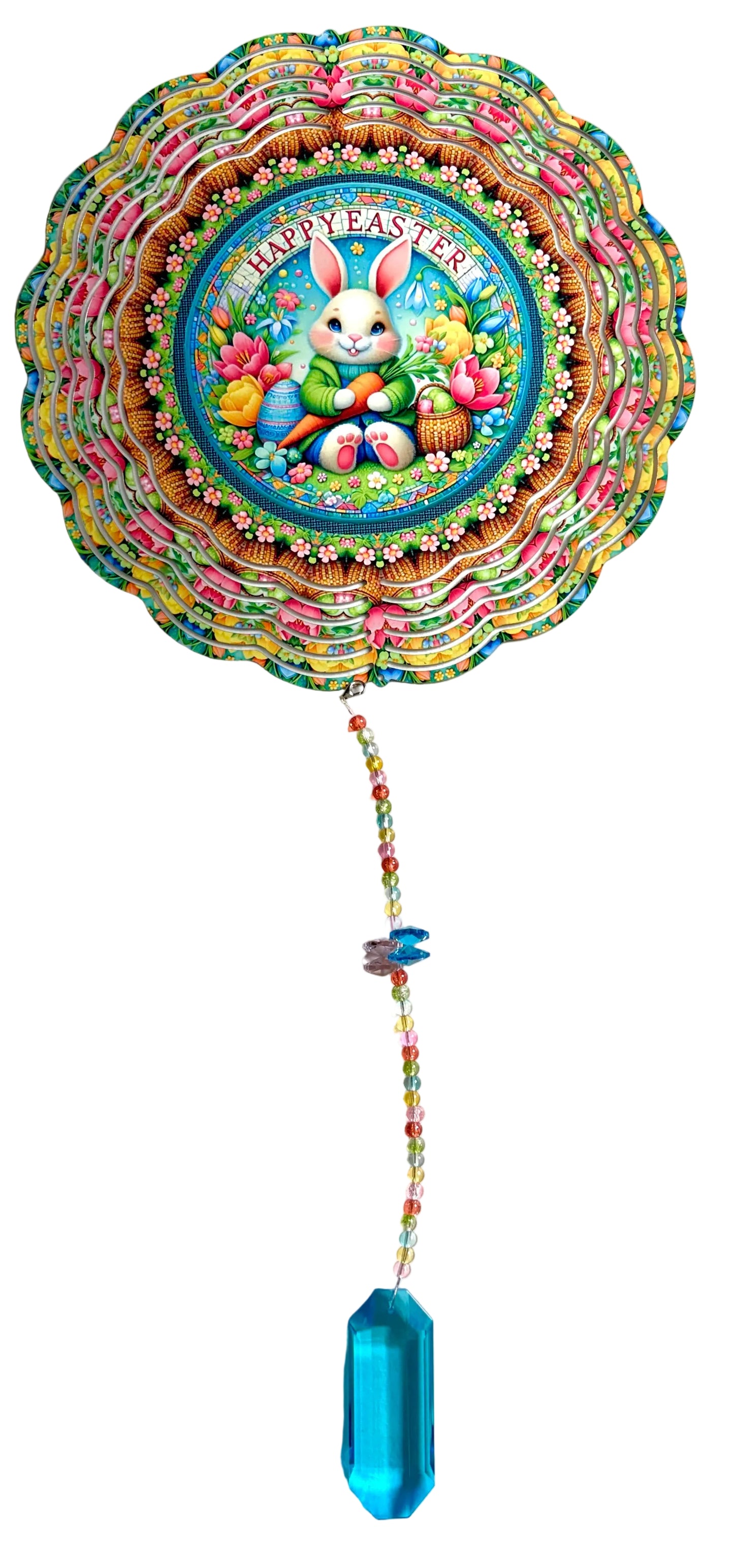 Wind Spinner with Jewel Strand Easter Bunny Holding Carrot