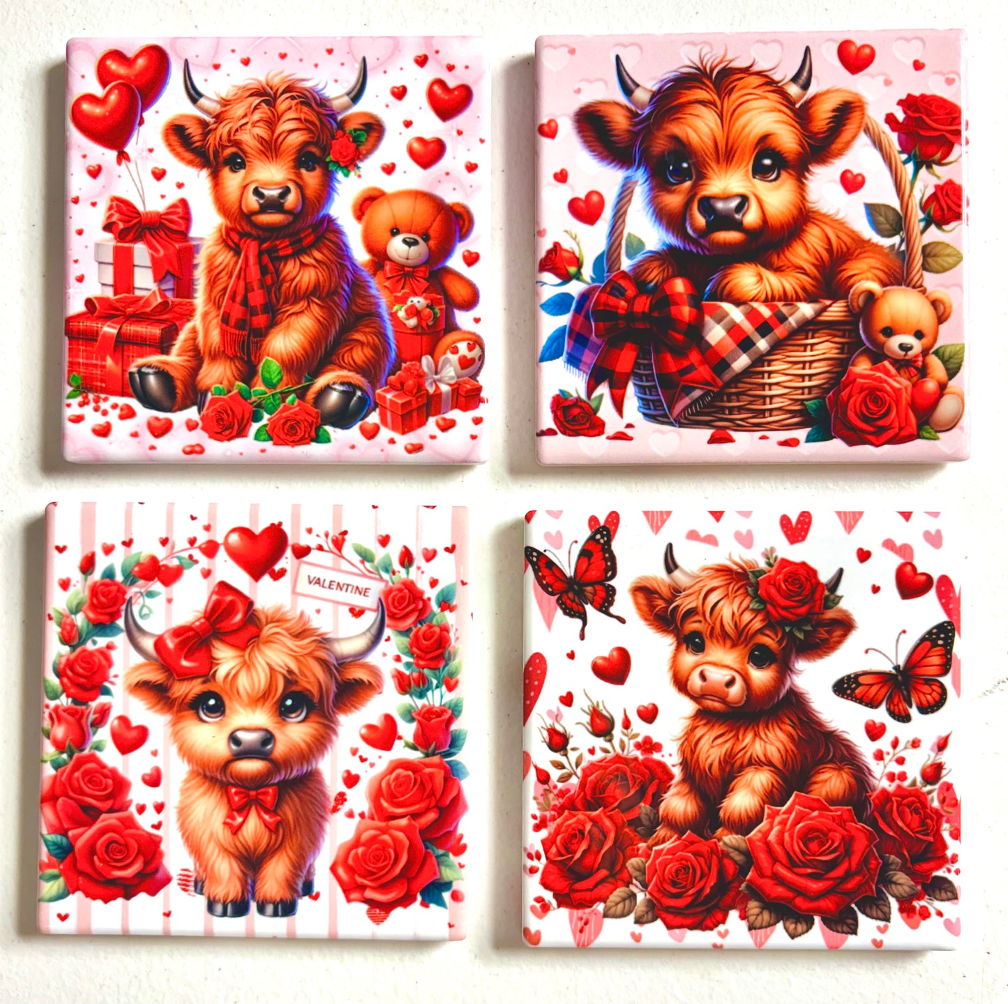 Coasters 4/pk - HIGHLAND COWS VALENTINE
