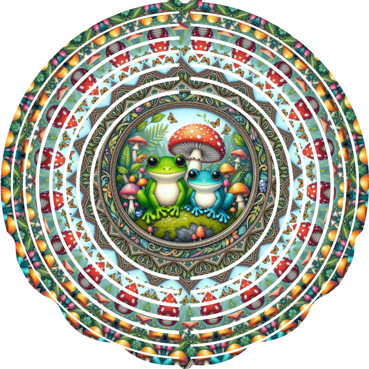 Wind Spinner with Jewel Strand Frog & Mushrooms