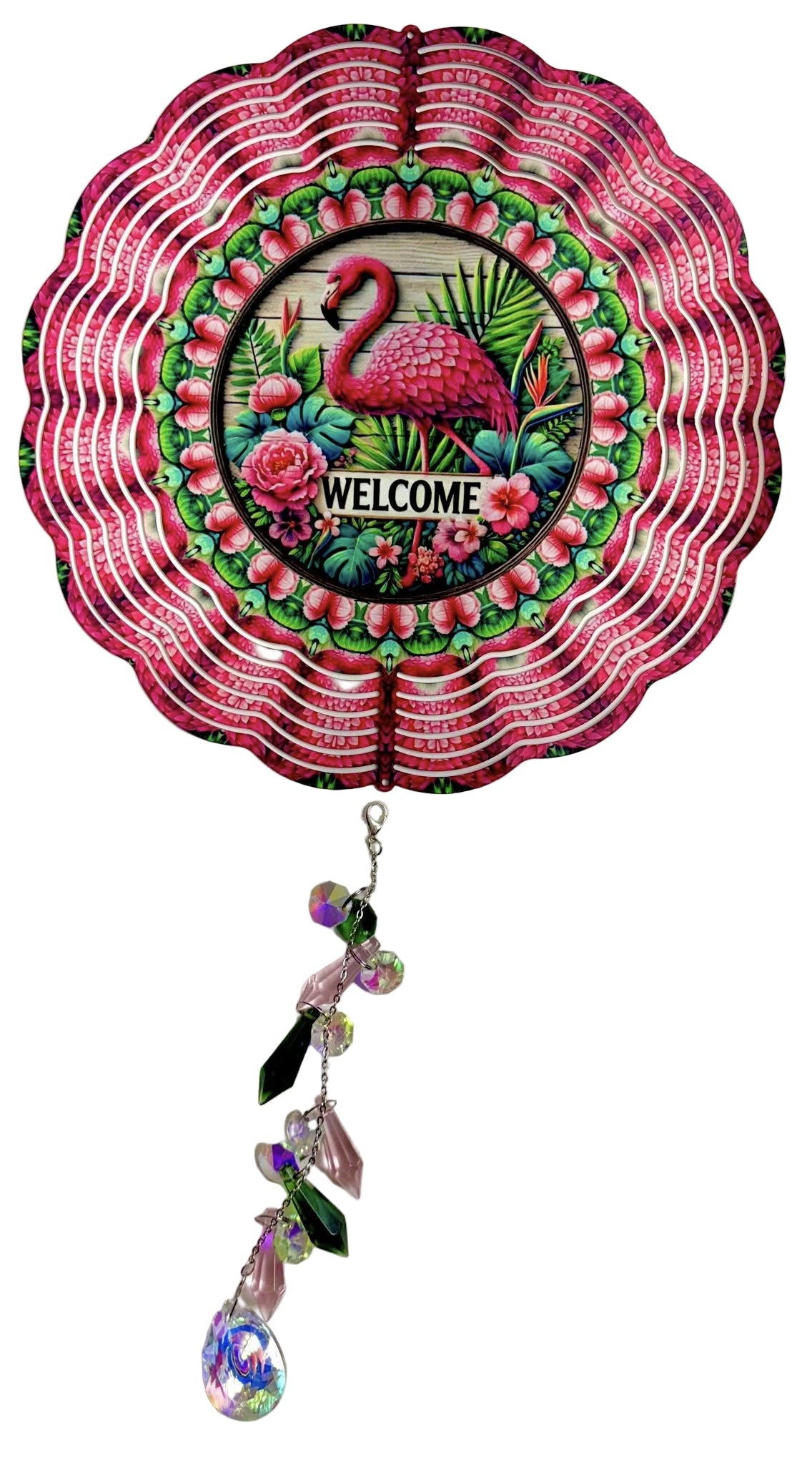 Wind Spinners with Jewel Strand Bird Flamingo Floral Welcome