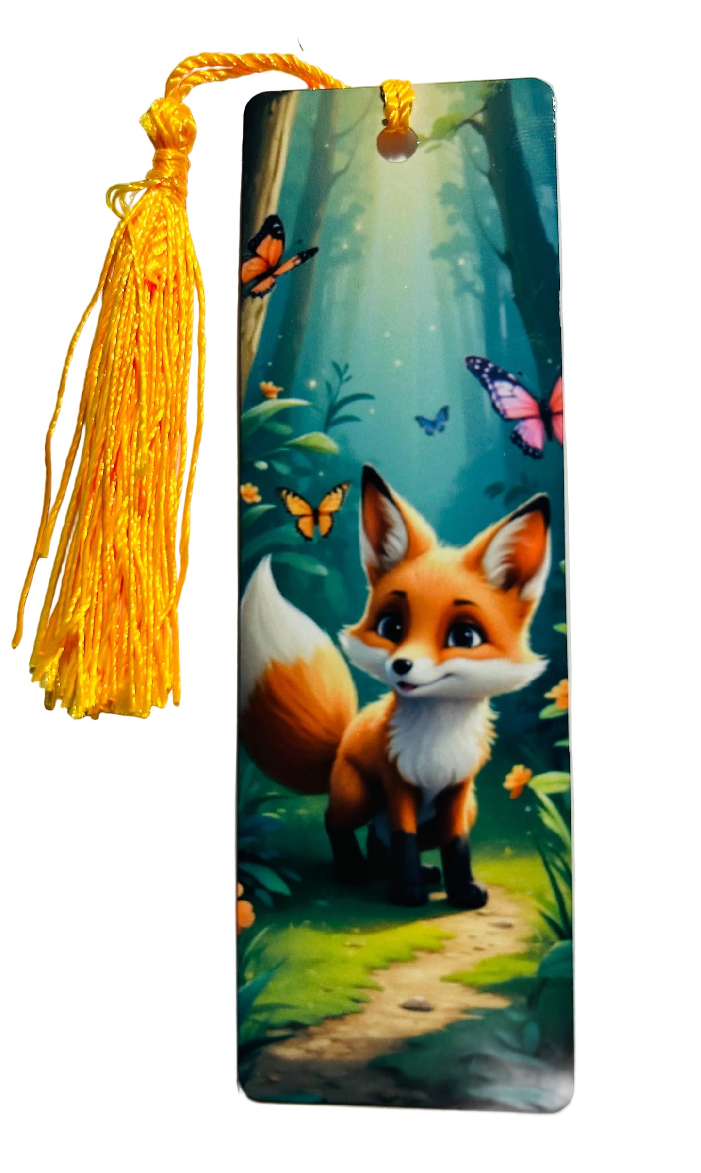 BOOKMARK - FOX IN FORST WITH BUTTERFLIES