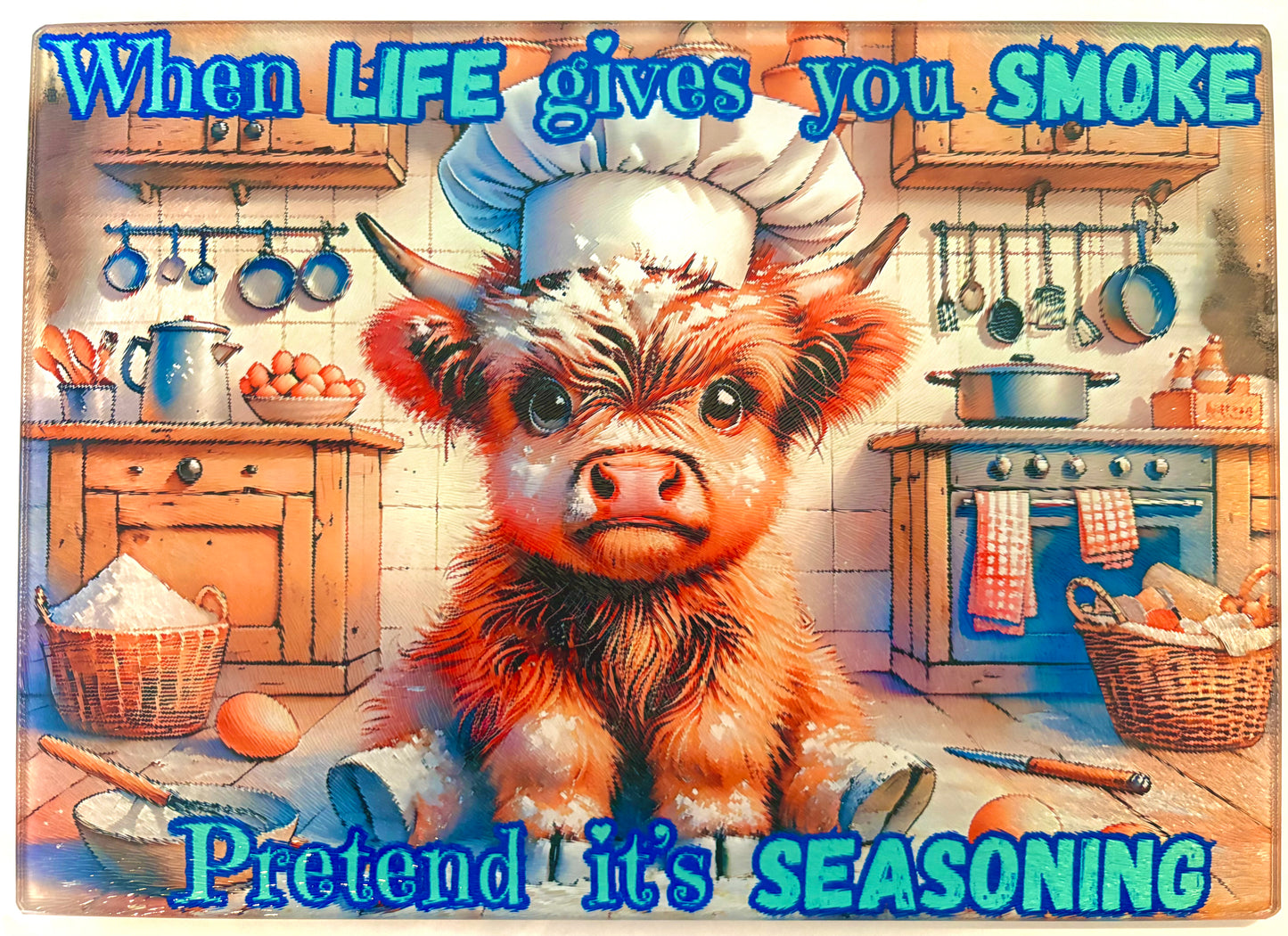 Tempered Glass Cutting Board Highland Cow Life Give You Smoke