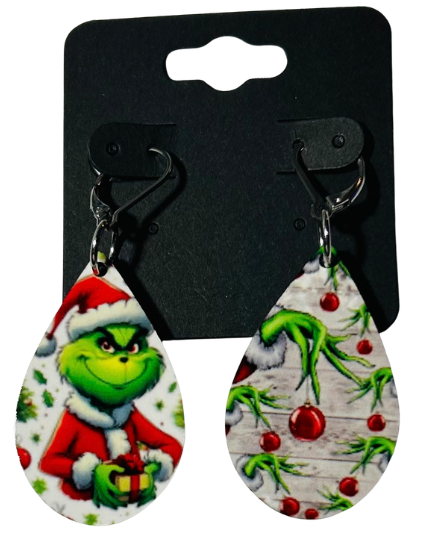 EARRINGS - CHRISTMAS GREEN GUY SANTA