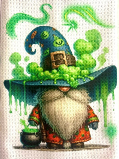 TOWELS - HALLOWEEN GNOME GREEN HAT
