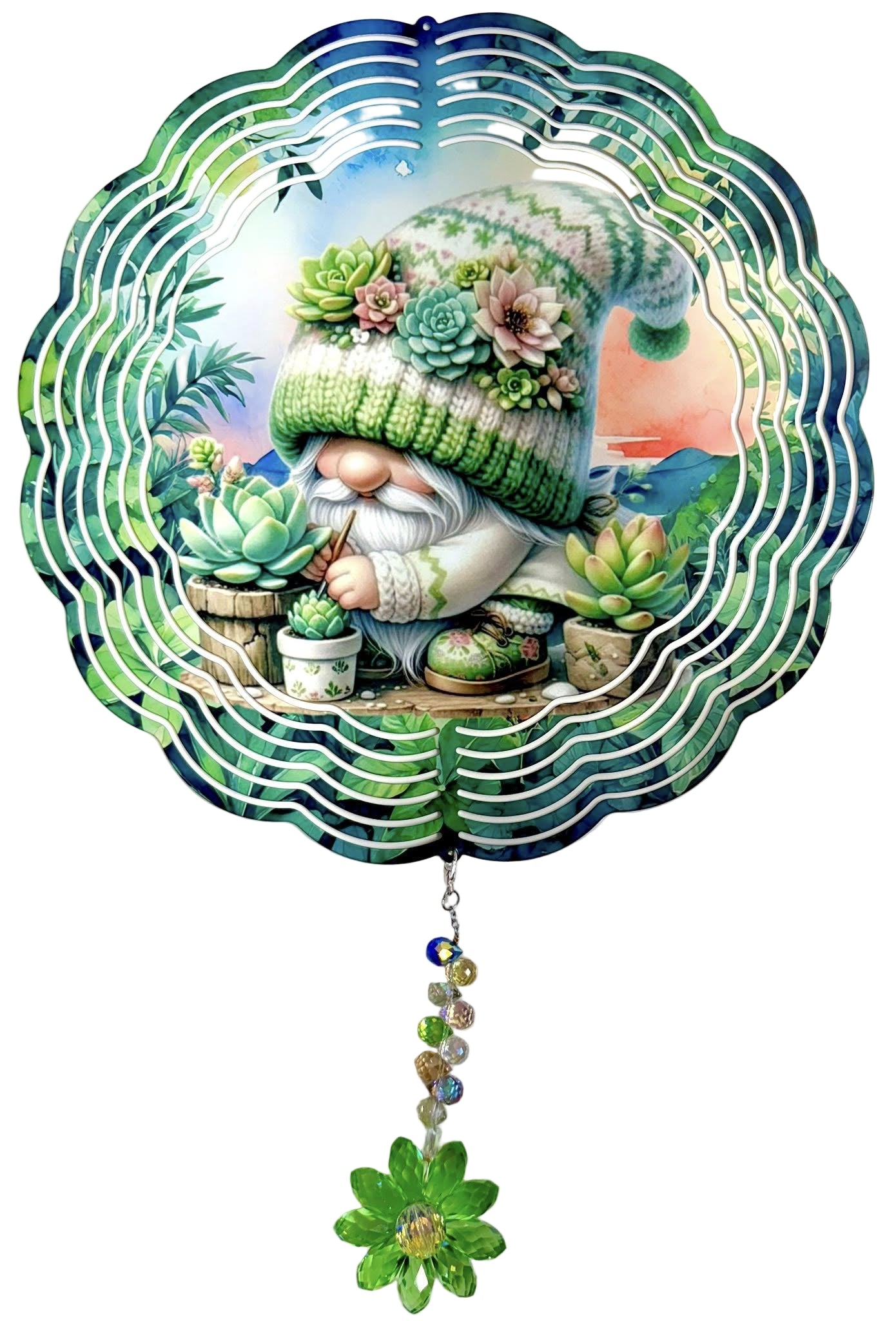 Wind Spinner with Jewel Strand Gnome Succulent Planting
