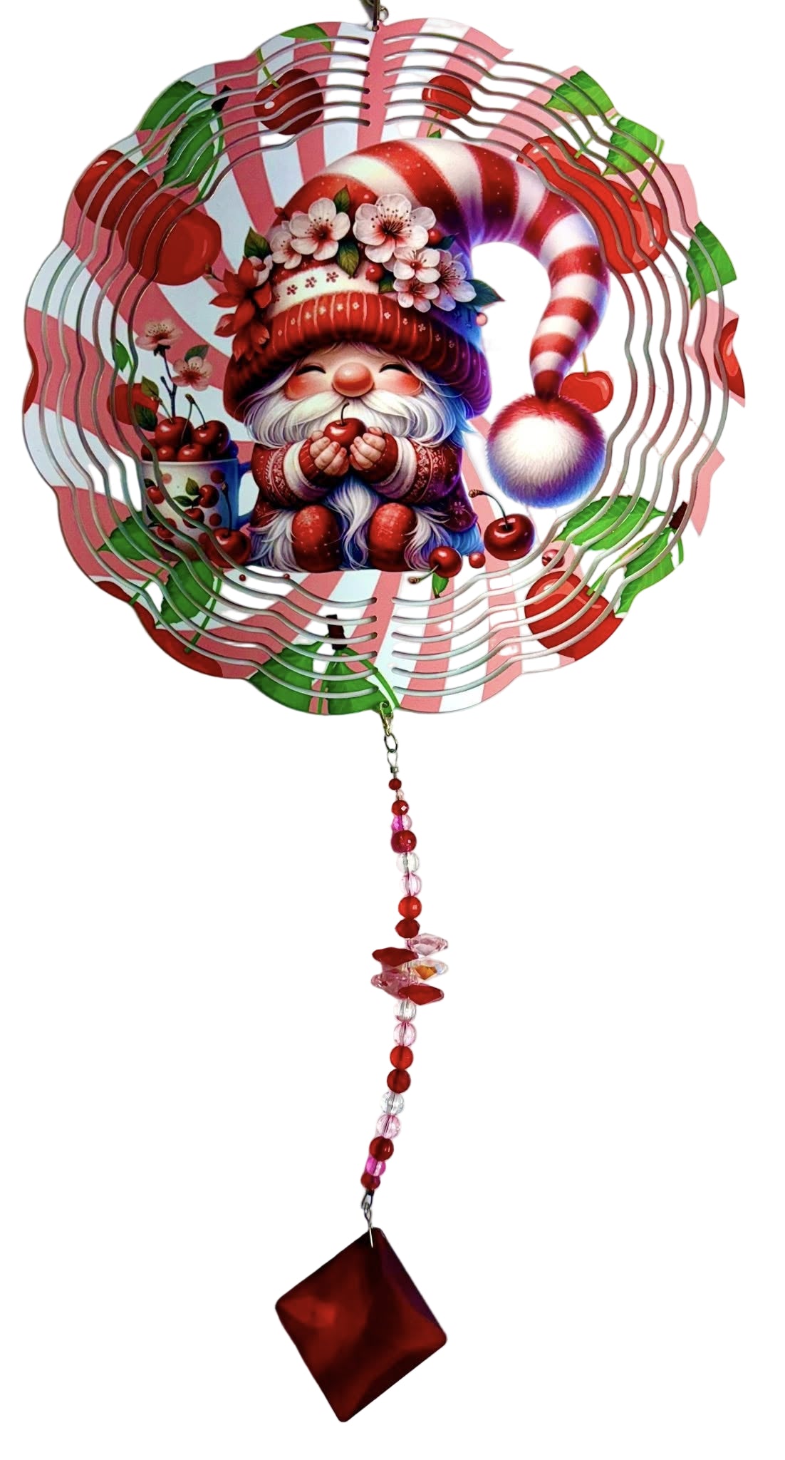 Wind Spinner with Jewel Strand Gnome Cherries