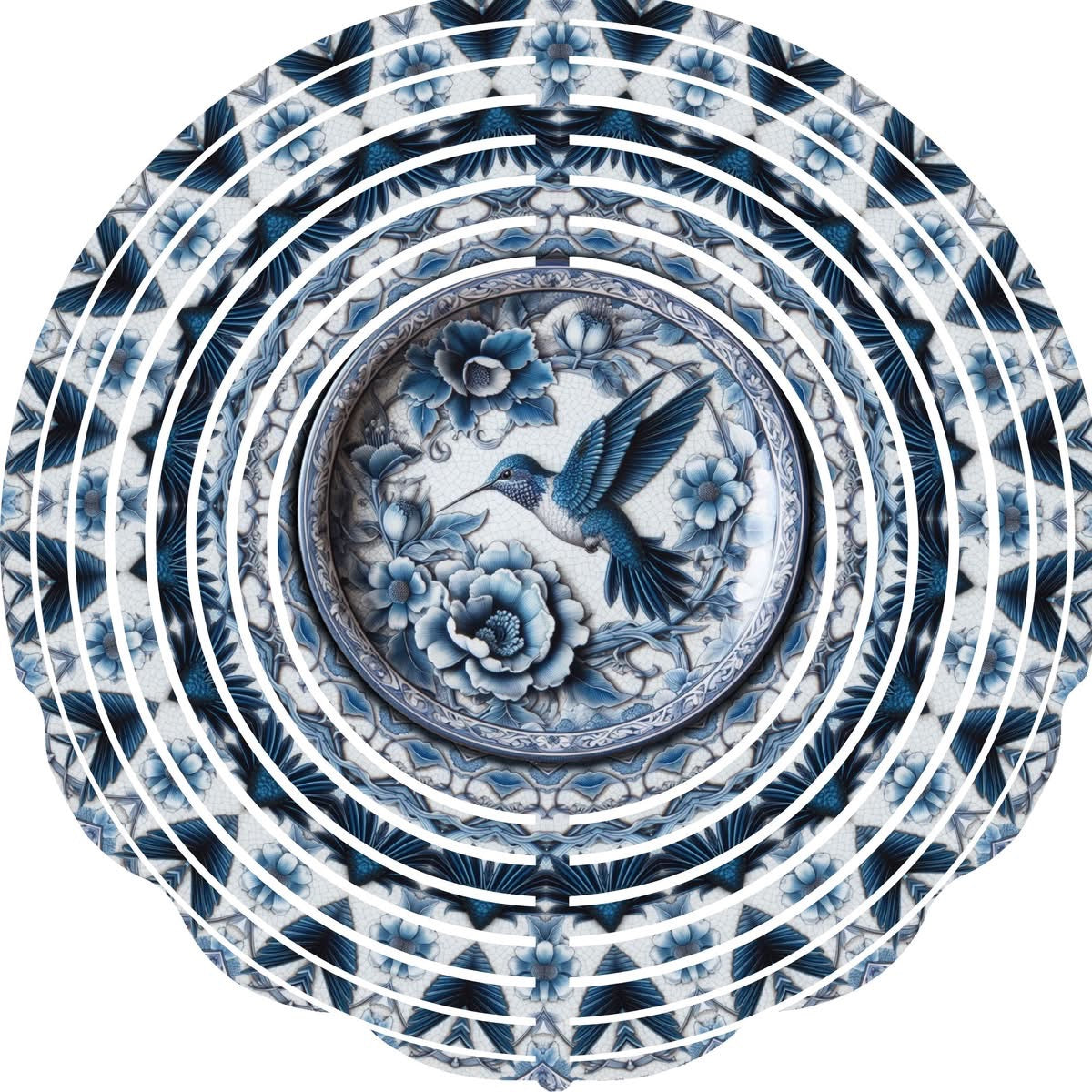 Wind Spinners with Jewel Strand Bird Hummingbird Blue White Floral