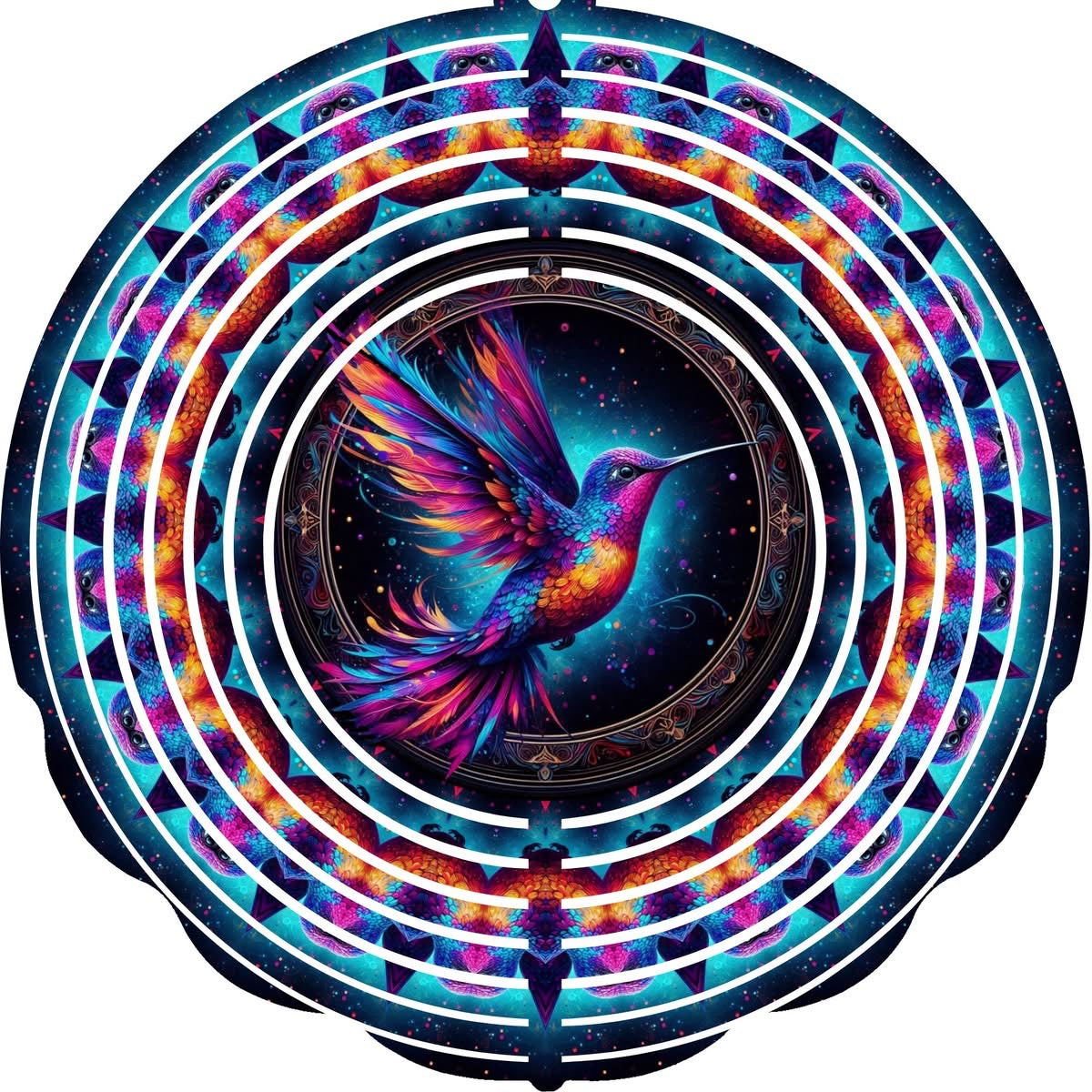 Wind Spinners with Jewel Strand Bird Hummingbird Glowing Neon