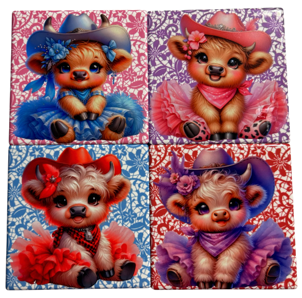 Coasters 4/pk - HIGHLAND COW COWGIRLS